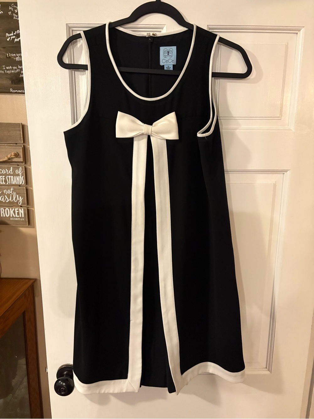CeCe Black Dress with White Bow Trim